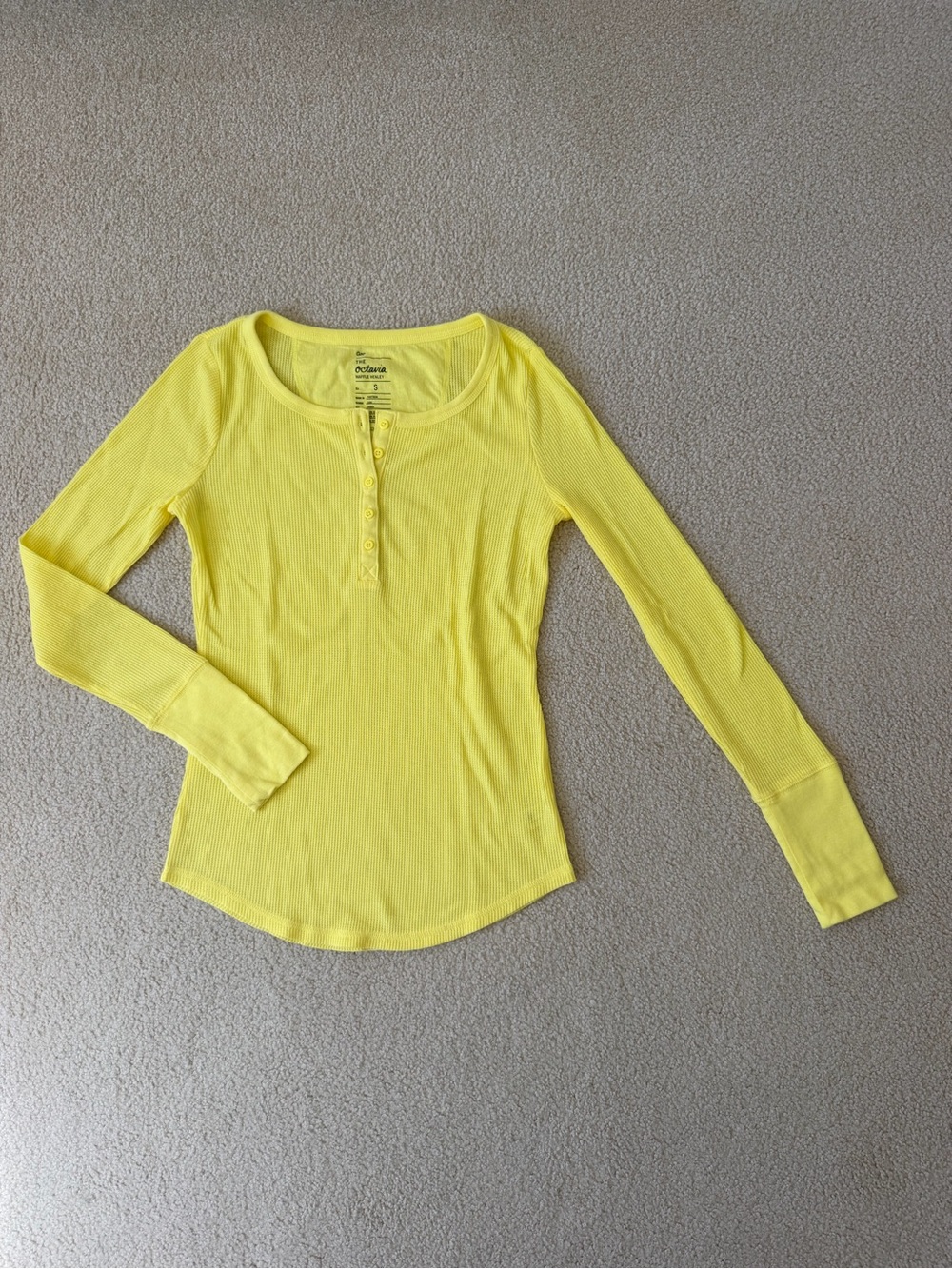 GAP Women's Bright Yellow Waffle Henley Long-Sleeve Tee